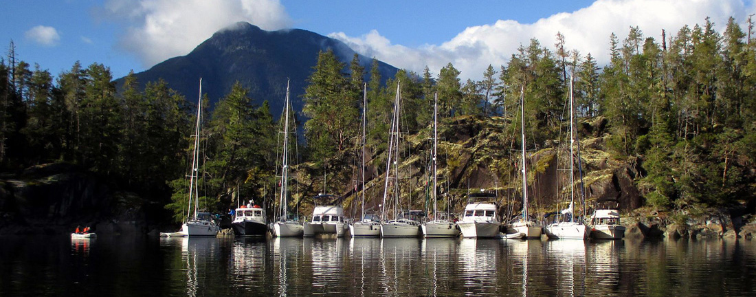 Guided flotilla rafted in Melanie Cove